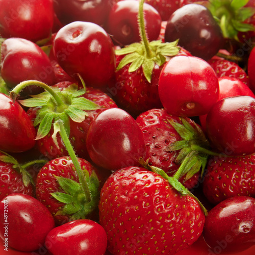 Photo: Strawberry and cherry background Strawberry and cherry background