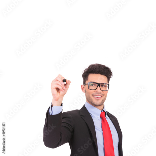 Photo: man sketching on imaginary screen man sketching on imaginary screen