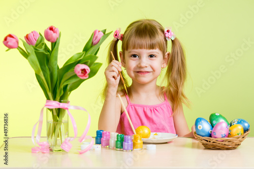 Photo: child painting Easter eggs child painting Easter eggs