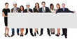 Group of business people presenting empty banner