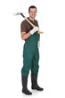 Photo: Happy young gardener in dungarees Happy young gardener in dungarees