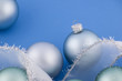 Christmas baubles on blue