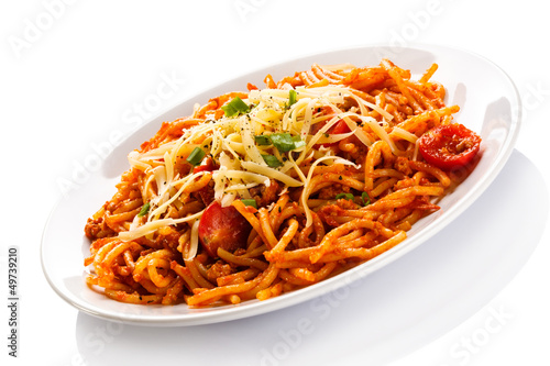 Photo: Pasta with meat, tomato sauce, parmesan and vegetables Pasta with meat, tomato sauce, parmesan and vegetables