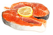 Pieces of red fish isolated on white