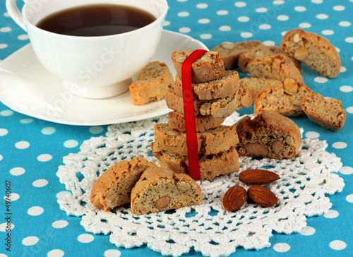 Photo: Aromatic cookies cantuccini and cup of coffee Aromatic cookies cantuccini and cup of coffee