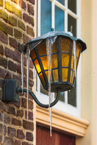 Photo: Antique Dutch lantern covered with icicles Antique Dutch lantern covered with icicles