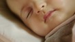Infant sleep, cute little female child napping in bed at home