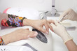 French manicure, brushing of raw nail extension
