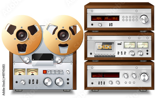 Illustration: Analog Music Stereo Audio Components Vintage Rack Analog Music Stereo Audio Components Vintage Rack