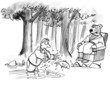 Bear gives advice to man on catching fish