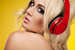 woman in lingerie with headphones
