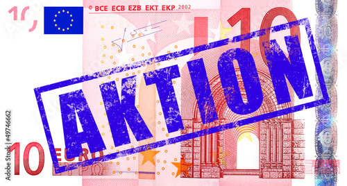 Photo: 10 Euro Geldschein mit Stempel "Aktion" 10 Euro Geldschein mit Stempel "Aktion"