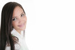 Cute Latina teenage girl smiling with braces on a white backgrou