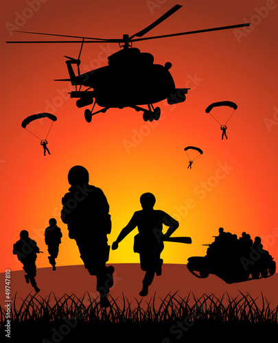 Vector: Military action against the sunset Military action against the sunset