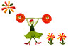 Healthy eating. Funny little woman of the cucumber slices raises