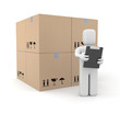 Person with clipboard and boxes