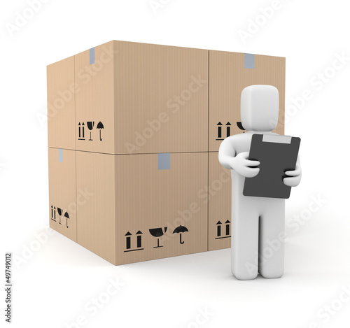 Illustration: Person with clipboard and boxes Person with clipboard and boxes