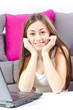 happy student girl using laptop