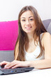 happy student girl using laptop