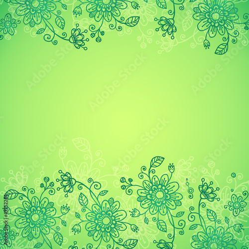 Illustration: Green doodle flowers vector background Green doodle flowers vector background