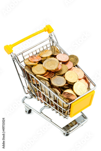 Photo: Einkaufswagen und Euromünzen Einkaufswagen und Euromünzen