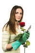 Photo: Woman worker with flowers. Woman worker with flowers.