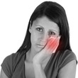 Isolated portrait of an attractive young woman suffering from to