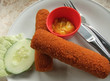 Photo: Dutch krokets or croquettes on plate with mustard Dutch krokets or croquettes on plate with mustard