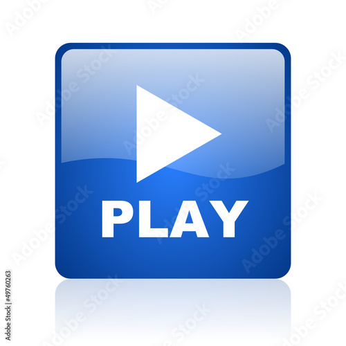 Illustration: play blue square glossy web icon on white background play blue square glossy web icon on white background