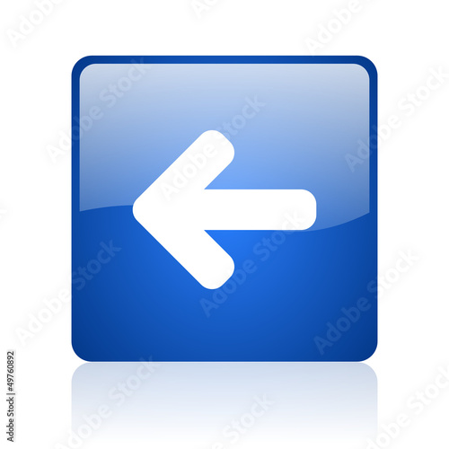 Illustration: arrow left blue square glossy web icon on white background arrow left blue square glossy web icon on white background