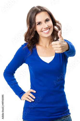 Photo: Woman showing thumbs up gesture, isolated Woman showing thumbs up gesture, isolated