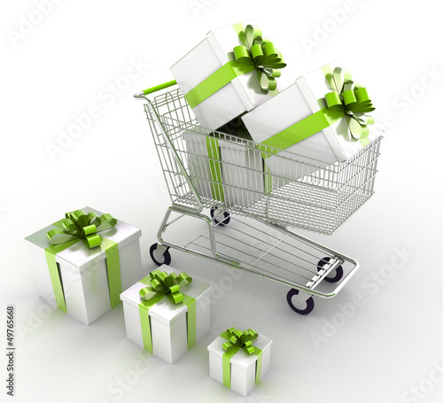 Illustration: Shopping cart with gifts Shopping cart with gifts