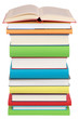 Offenes Buch auf einem Stapel mit bunten Büchern