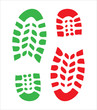 footprint, two shoes - green and red, isolated