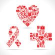 Medical icons make a heart,aids and cross shape stock vector