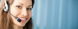 Cheerful smiling support phone operator at office