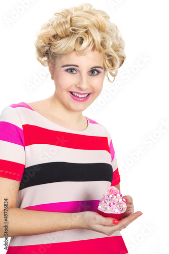 Photo: Junge hübsche blonde Frau mit Cupcake Junge hübsche blonde Frau mit Cupcake