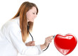Photo: attractive cardiologist listening heartbeat attractive cardiologist listening heartbeat