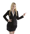Foto: Beautiful young businesswoman pointing at white copyspace Beautiful young businesswoman pointing at white copyspace