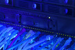 Network hub and server rack with cables toned in blue color