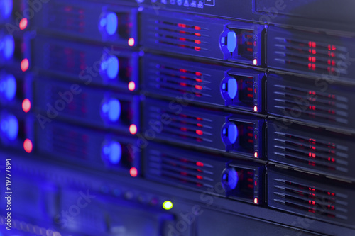 Photo: Server rack toned in blue color Server rack toned in blue color