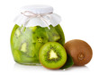 Exotic kiwi jam with ripe fruits and isolated on white