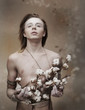 Dreams. Silhouette of Delightful Naked Handsome Man. Flowers