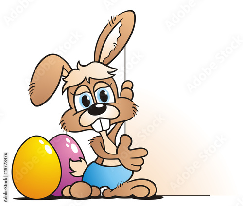 Illustration: Easter Bunny beside Board Easter Bunny beside Board