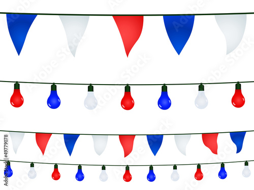 Illustration: Guirlandes et fanions en bleu, blanc, rouge Guirlandes et fanions en bleu, blanc, rouge