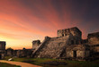 Castillo fortress at sunset in the ancient Mayan city of Tulum,