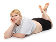 Overweight woman on a white background.