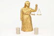 Themis and money on the white background