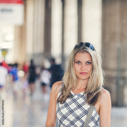 Photo: Beautiful Girl Is Waiting at the Railway Terminal Beautiful Girl Is Waiting at the Railway Terminal