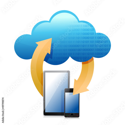 Illustration: tablet and phone transferring tablet and phone transferring